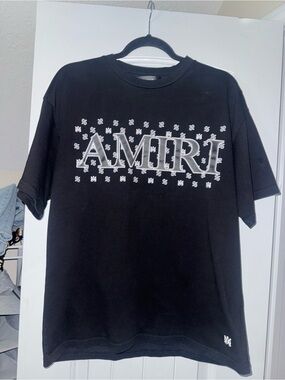 AMIRI Black Tee with White Paisley Motif